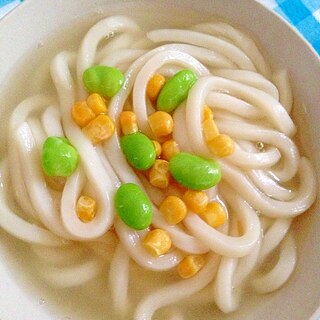 優しい味で！コーンと枝豆のおうどん♡